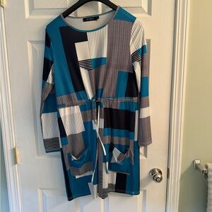 Teal and Navy Geometric Dress